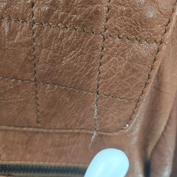 Vintage Ben Sherman Brown Leather Jacket Moto Quilted Back Distressed Flaws Med - Picture 15 of 16